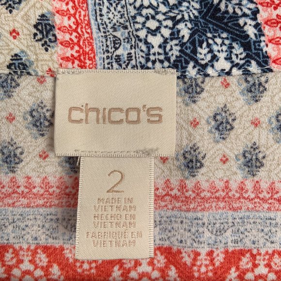 Chico's Boho Bohemian Elements Cold Shoulder Tie Neck Patchwork Top Size 2 - Picture 4 of 10